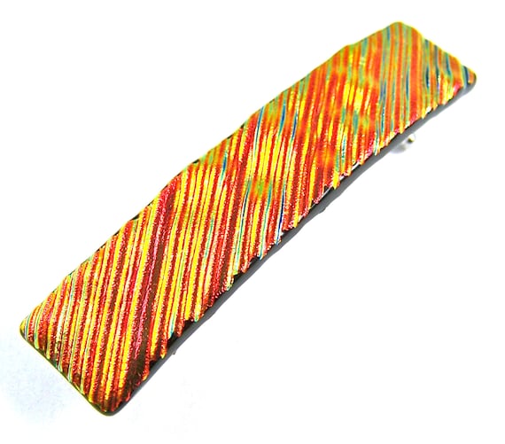 Dichroic Glass Barrette - Orange Red Rust Copper Yellow Gold  display picture 1