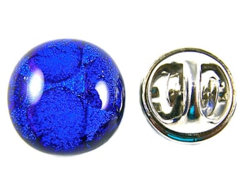Épingle à cravate en verre dichroïque - 12 mm (1/2 po) - Saphir bleu cobalt - Texture à pois et bulles - Acier - Épingle à foulard/bretelles/chapeau/manteau