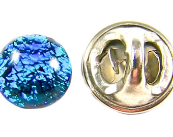 Épingle à cravate en verre dichroïque minuscule - Cyan, bleu sarcelle, turquoise - 7 mm (1/4") - Petite épingle décorative pour chapeau ou bretelles