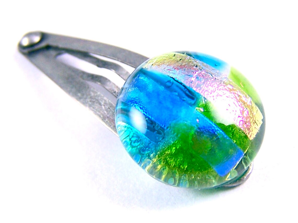 Dichroic Glass Hair Clip Blue Turquoise Green Lime Magenta Etsy