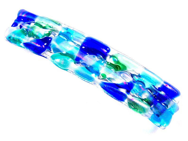 Transparent Iridescent Green Teal Pink Cobalt Blue Turquoise Stained Glass Chunky Rock Candy Large 3.5 90mm Dichroic Glass Barrette