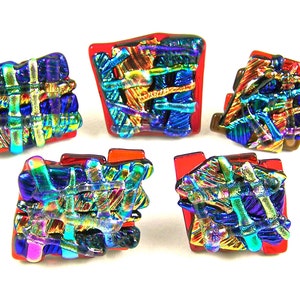 Dichroic Glass Knobs - Cabinet or Drawer Pull Handle - Abstract Mosaic 1" / 25mm - Red Blue Gold Copper Green Shard Custom Made Fused Glass