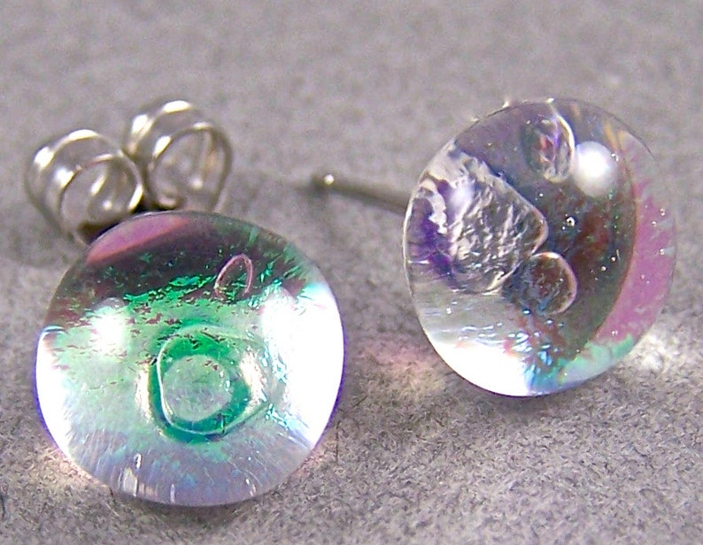 Jolie Gold Stud Dichroic Glass Earrings main image 1