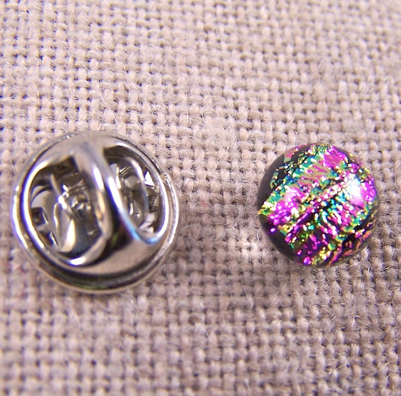 14 10mm Magenta Pink Fuchsia Green Reed Striped Pinch Pin for Scarf Suspenders Hat Coat Tiny Tie Tack Flair Pin Dichroic Fused Glass