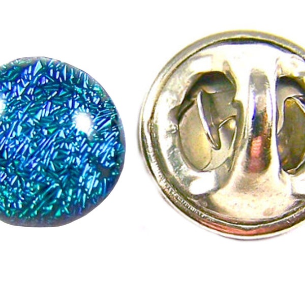 Tie Tack Dichroic Glass Tiny - Verdigris Green Teal Viridian Fused Glass - 1/4" 7mm - Scarf Pin Flare Lapel Pin for Suspenders Hat or Coat