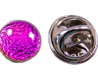 Dichroic Glass Tiny Tie Tack - Hot Magenta Pink Fuchsia Fused Glass - 1/4" 8mm - Scarf Pin Flair for Suspenders Hat or Coat