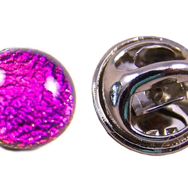 Dichroic Glass Tiny Tie Tack - Hot Magenta Pink Fuchsia Fused Glass - 1/4" 8mm - Scarf Pin Flair for Suspenders Hat or Coat