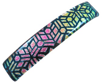 Dichroic Fused Glass Barrette - Pink Gold Black Spiral Coil  display picture 3