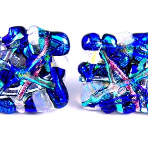 Dichroic Glass Knobs - Set of 2 - Drawer Pull Cabinet Handle - Mosaic 1" / 25mm - Teal Clear Blue Sea Beach Custom Made Fused Kitchen Bath