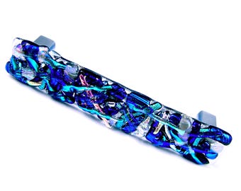 Dichroic Drawer Pull Handle - Abstract Mosaic Dichroic Glass Cabinet Knob - 4" Center Cobalt Blue Turquoise Teal - Custom Made Kitchen Bath