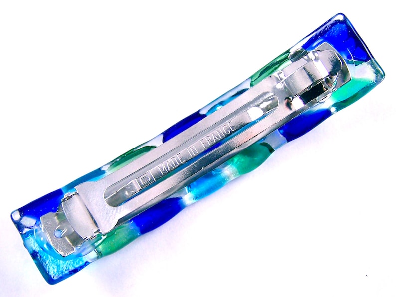Transparent Iridescent Green Teal Pink Cobalt Blue Turquoise Stained Glass Chunky Rock Candy Large 3.5 90mm Dichroic Glass Barrette