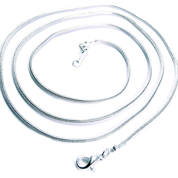 Silver Plated Snake Chain Necklaces 24 inch Chain with Lobster Clasp, Size is 1.2 mm Thick