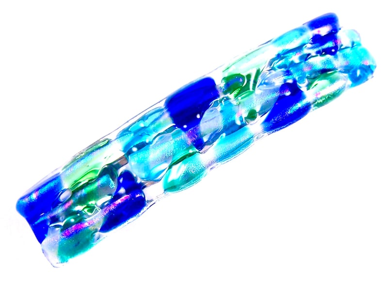 Transparent Iridescent Green Teal Pink Cobalt Blue Turquoise Stained Glass Chunky Rock Candy Large 3.5 90mm Dichroic Glass Barrette