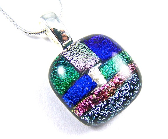 Custom Made 1  25mm Cat Dog Memorial Dichroic Glass Cremation Jewelry for Pets Rainbow Heart Cobalt Blue Fused Stained Glass Pendant