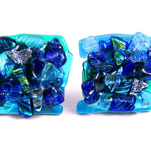 Dichroic Glass Knobs Chrome - Set of 2 - Drawer Pull Cabinet Handle - Mosaic 1&quot; / 25mm - Teal Clear Blue Sea Green Custom Made Kitchen Bath