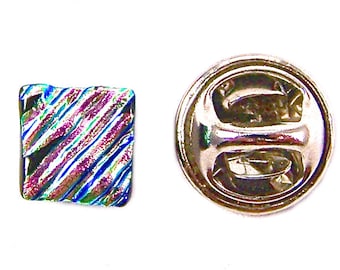 Dichroic Glass Tie Tack Flair Pin Tiny - Magenta Pink Pastel Green Reed Striped Patterned Ripple Scarf Suspenders Hat Coat - 1/4" 8mm Small