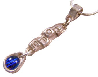 Dichroic & PMC Silver and Bronze Pendant - HOPE - 8mm Cobalt Blue Fused Glass in Precious Metal Clay