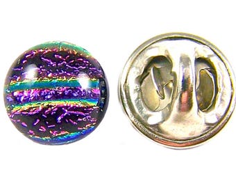 Épingle à cravate fantaisie en verre dichroïque fusionné - 1/4" (10 mm) - Magenta, rose, fuchsia, vert, à rayures en roseau - Idéale pour écharpe, bretelles, chapeau ou manteau