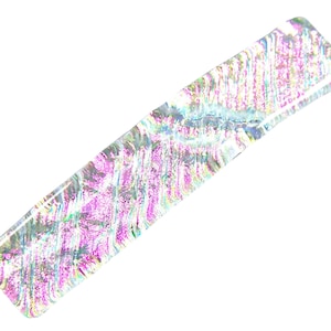 Dichroic Glass Barrette - 2.5" / 65mm SMALL - Soft Opal Pink Clear Glass Ripple Waves - Green & Blue Highlights Hair Clip Slide Accessories