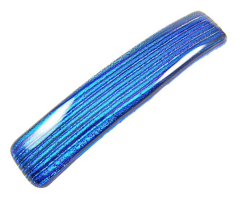 3.5 90mm Blue Sapphire Cobalt Striped Patterned Lines Reed Fused Glass Metallic Iridescent Slide Hair Clip Dichroic Glass Barrette