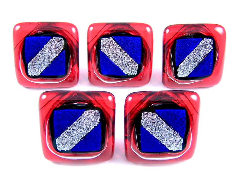 Red Blue Gold Copper Green Set of 5 Dichroic Knobs Abstract Mosaic 1 25mm Cabinet or Drawer Pull Handle Custom Made Fused Glass