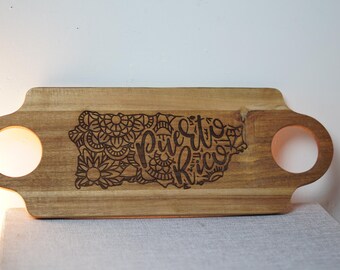 Engraved Puerto Rico Acacia Wood Cutting Board | Boricua Kitchen Decor