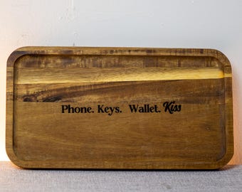 Laser Engraved Acacia Wood Valet Tray