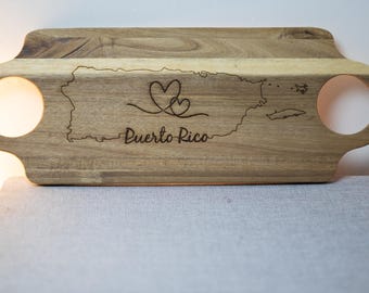 Engraved Acacia Wood Puerto Rico Cutting Board | Boricua Kitchen Decor