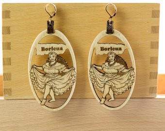 Boricua Bomba Earrings, Afro Puerto Rican Dancer Earrings