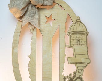 Puerto Rico Welcome Sign | Handmade Birch Wood Door Hanger