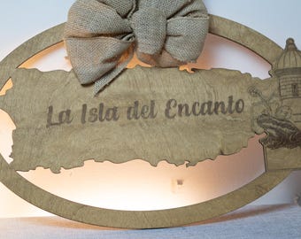 Puerto Rico Door Sign | La Isla del Encanto Wooden Door Hanger | Handmade PR Decor