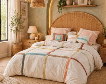 Tufted Arch Cotton Duvet Cover Set, Modern Boho Farmhouse Bedding sets.