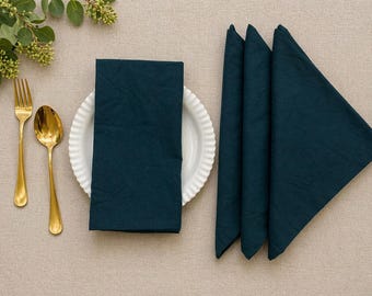 Dark Teal Cotton Dinner Napkins, Set of 4, Reusable Eco Table Linen