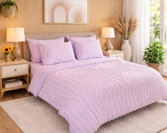 Lavender Tufted Cotton Duvet Cover Set – Boho Chic Arch Design Bedding