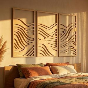 Parametrische Holz Wandkunst | Gewelltes Kopfteil Panel, Japandi Decor