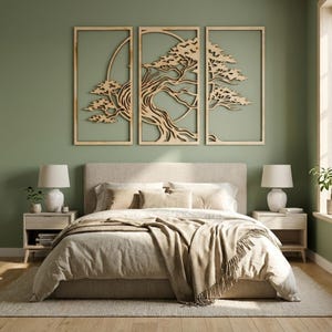 Tree of Life Wood Wall Art Set | Japanese Pine, Modern Decor