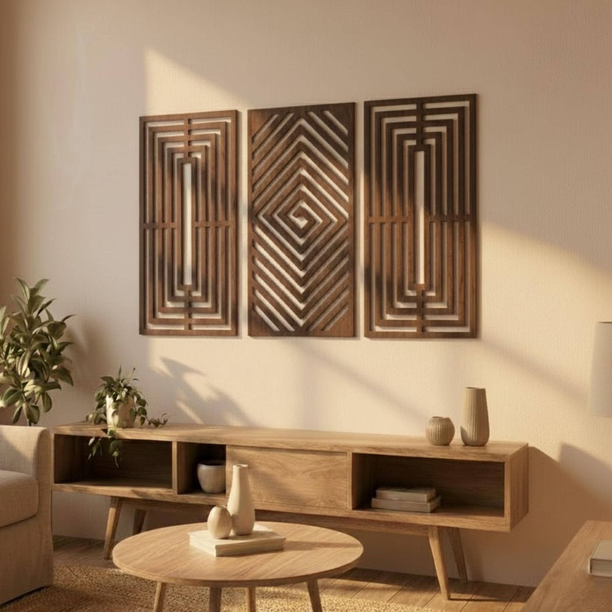 Geometric Wood Wall Art Triptych, Mid Century Modern Decor - Etsy