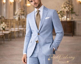 Men’s Light Blue Two Piece Suit, Wedding Prom Tailored Formalwear