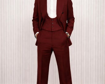 Men’s Vintage 3 Piece Suit, Double Breasted Tuxedo, Horseshoe Vest