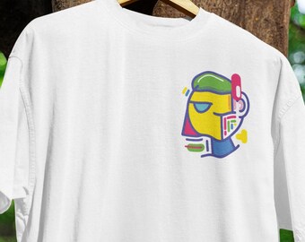 Camiseta con cara geométrica colorida / Camiseta con retrato abstracto de arte pop / Camiseta con gráfico minimalista moderno
