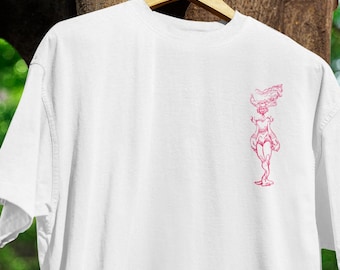 Ilustración de un genio místico: arte abstracto de líneas rojas de un espíritu mágico con un atuendo fluido