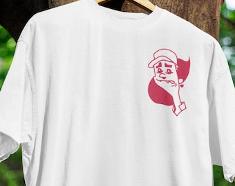 Impresión de caricatura monocromática de hombre rojo: ilustración de arte callejero urbano