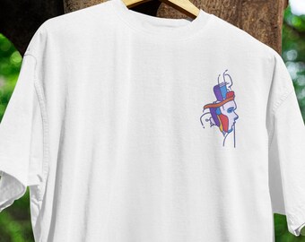Camiseta con rostro abstracto futurista / Camiseta con retrato ciberpunk moderno / Camiseta con arte minimalista colorido
