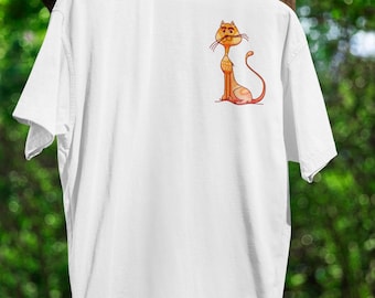 Camiseta divertida de gato atigrado naranja: camiseta gráfica de gatito de dibujos animados peculiares