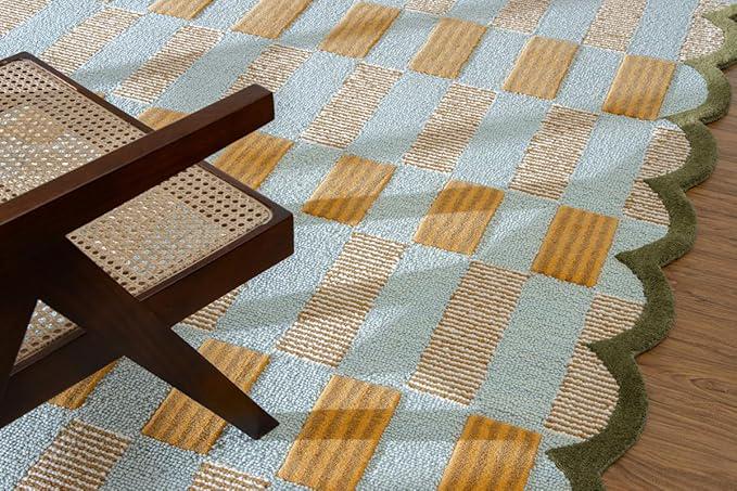Matilda Goad Rug Matilda Goad Wool Tufted Scalloped Rug – Modern Checkerboard Design ...