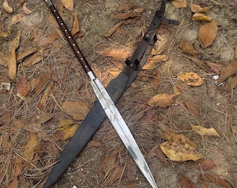 Lanza vikinga de acero al carbono forjada a mano: mango de palisandro, funda de cuero, ideal para cosplay LARP.