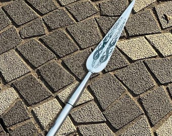 Hand-Forged Viking Spear: Etched Stainless Steel Blade, 84" Display Replica