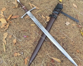 Handmade Medieval Longsword with Leather Scabbard | Historical Collector's Display Replica | Unique Groomsmen Gift