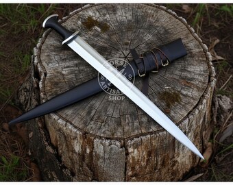 Hand-Forged Medieval-Style Leaf Blade Sword | 24-Inch Carbon Steel Display Piece with Rosewood Handle & Scabbard