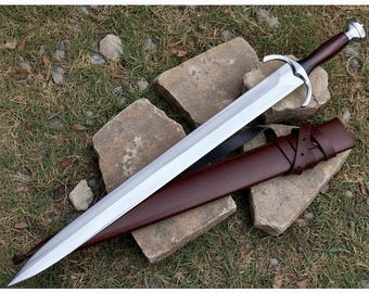 Hand-Forged Viking Style Decorative Sword | 24" 5160 Steel Blade | Rosewood Handle | Handmade Collectible with Scabbard